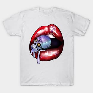 Halloween Red Vampire Lips and skull T-Shirt